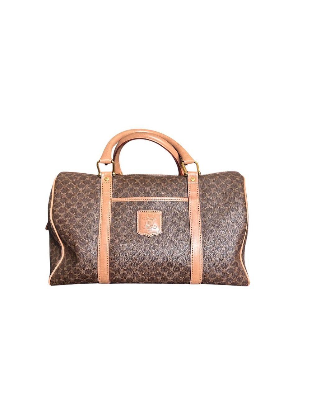 Celine Macadam vintage Brown/tan monogrammed printed coated canvas bag luxury